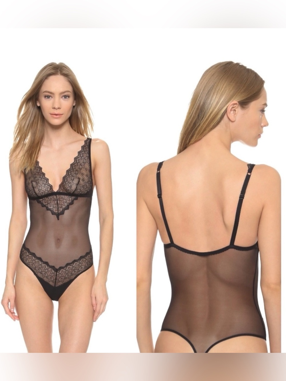 NWT Cosabella Papyrus Sheer Lace Thong Bodysuit Teddy - Black